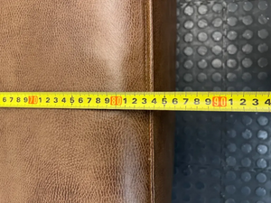 Square Brown Faux Leather Ottoman — Tear in Top and Marker Stains - 2ndhandwarehouse.com