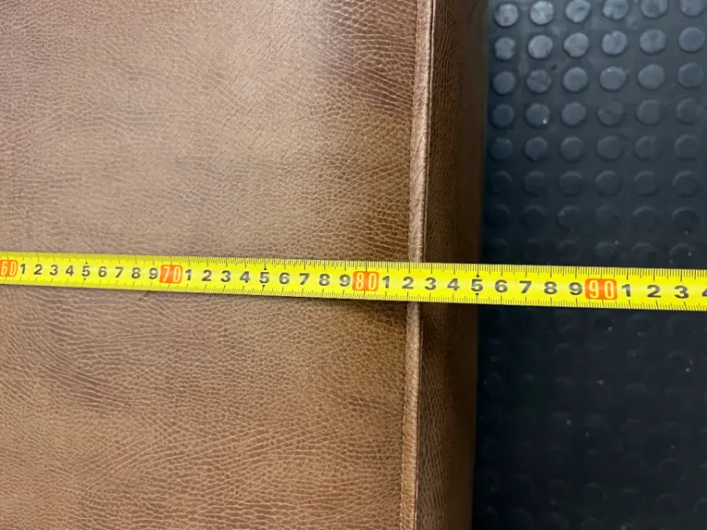 Square Brown Faux Leather Ottoman — Tear in Top and Marker Stains - 2ndhandwarehouse.com