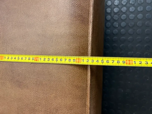 Square Brown Faux Leather Ottoman — Tear in Top and Marker Stains - 2ndhandwarehouse.com
