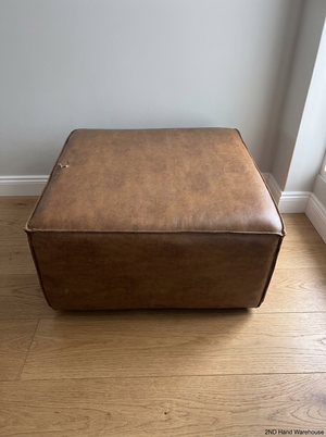 Square Brown Faux Leather Ottoman — Tear in Top and Marker Stains - 2ndhandwarehouse.com