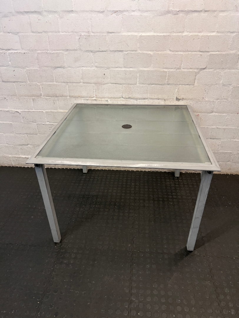 Square Glass-Top Patio Table - Visible Weathering to Frame - 2ndhandwarehouse.com