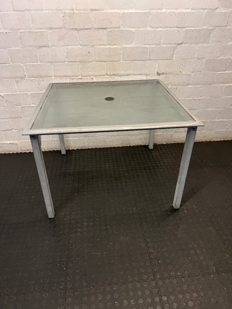 Square Glass-Top Patio Table - Visible Weathering to Frame - 2ndhandwarehouse.com