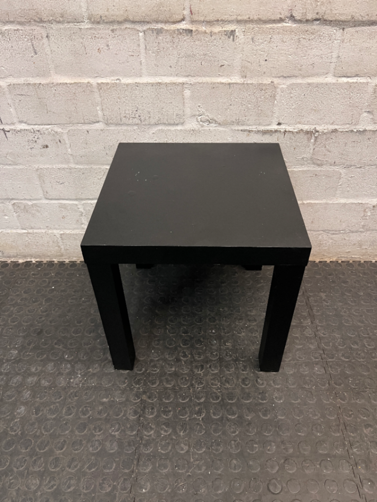 Square Minimalist Wooden Side Table in Charcoal Grey — Good Pre-owned Condition