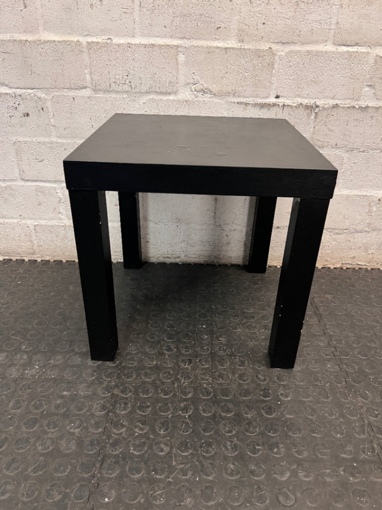 Square Minimalist Wooden Side Table in Charcoal Grey — Good Pre-owned Condition
