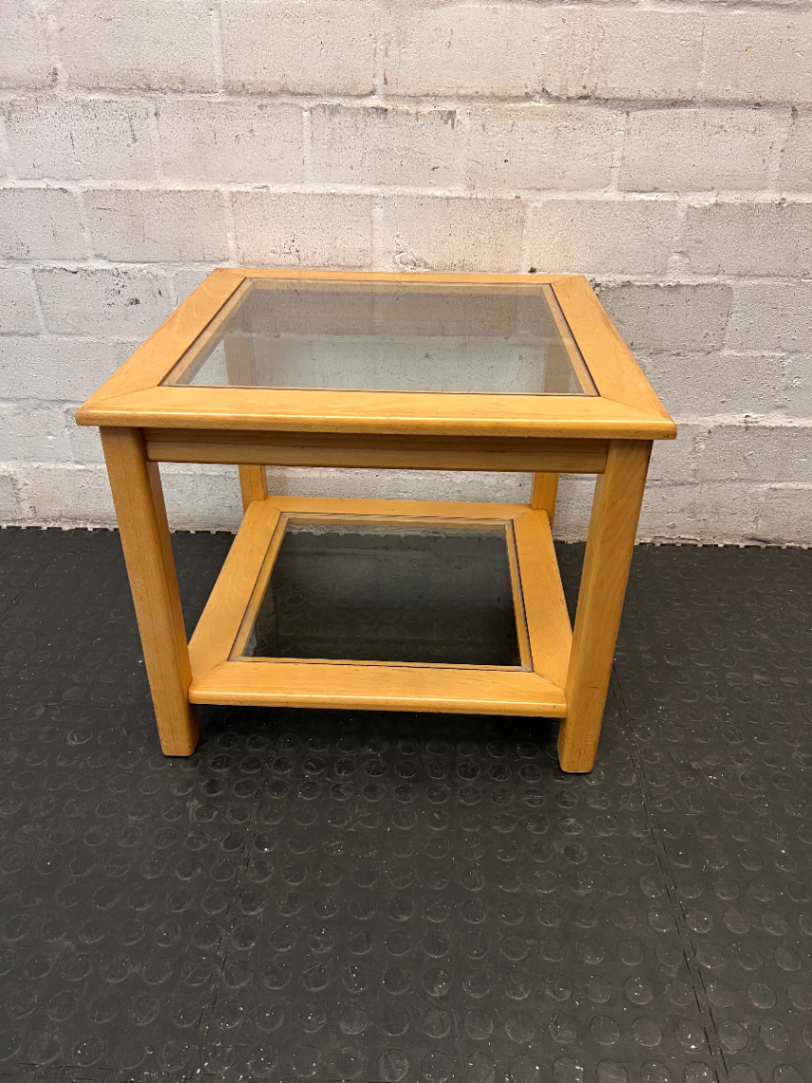 Square Wooden Coffee Table with Glass Insets - 2ndhandwarehouse.com