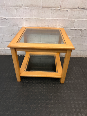 Square Wooden Coffee Table with Glass Insets - 2ndhandwarehouse.com