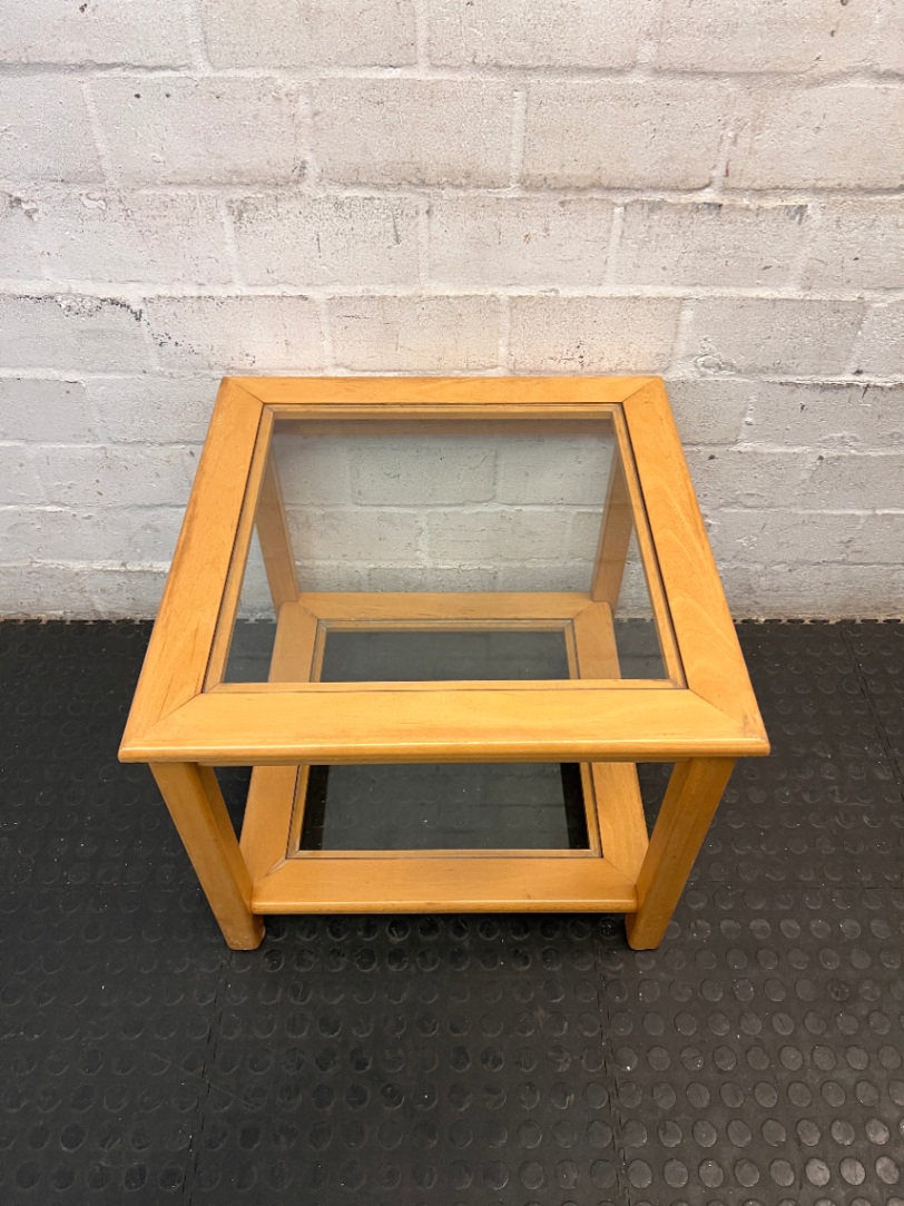 Square Wooden Coffee Table with Glass Insets - 2ndhandwarehouse.com