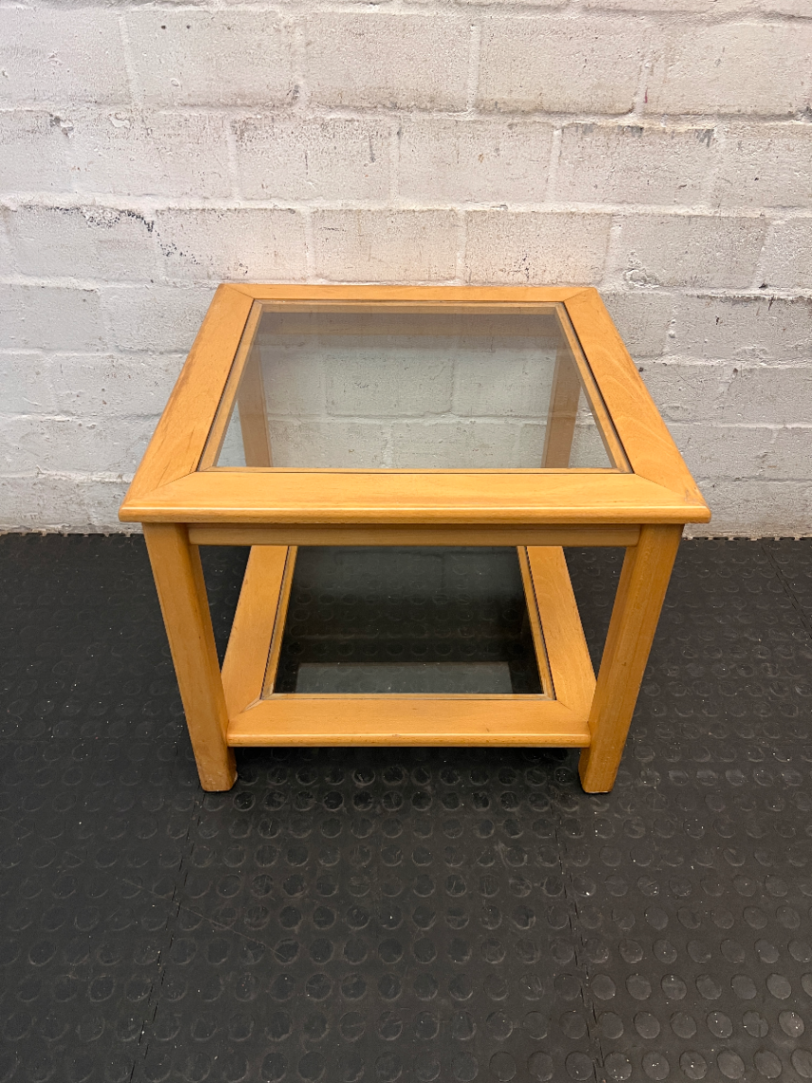 Square Wooden Coffee Table with Glass Insets - 2ndhandwarehouse.com