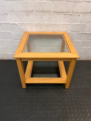 Square Wooden Coffee Table with Glass Insets - 2ndhandwarehouse.com
