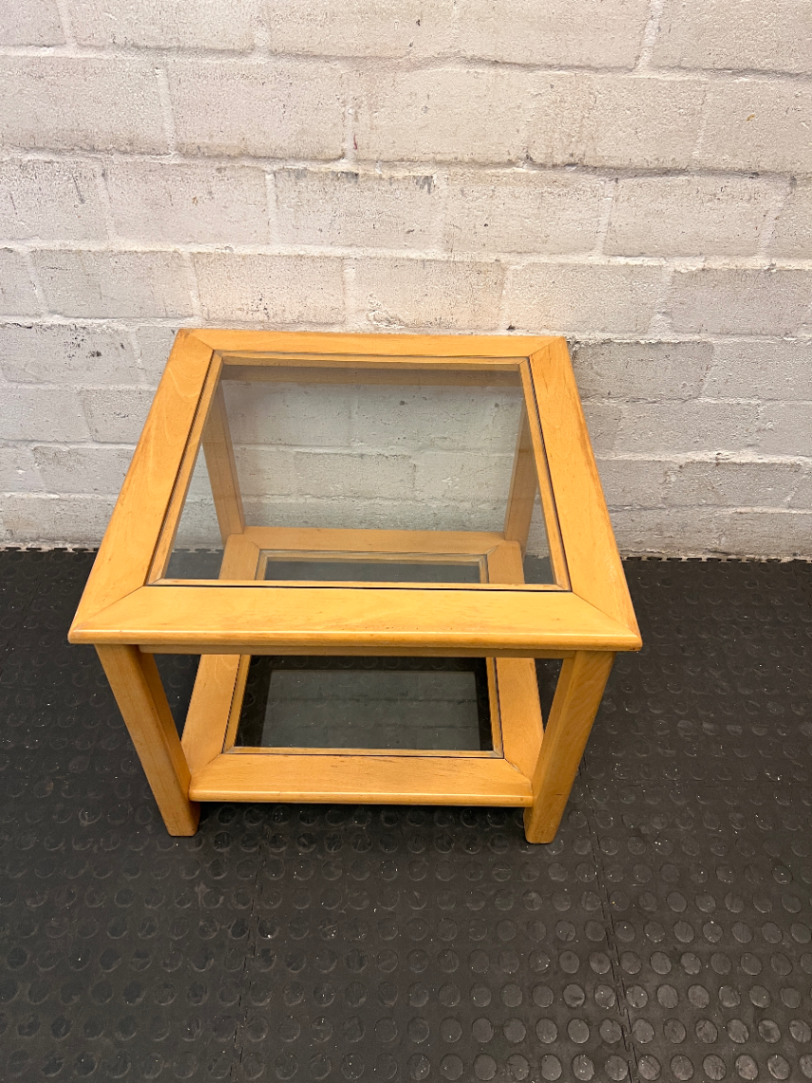 Square Wooden Coffee Table with Glass Insets - 2ndhandwarehouse.com