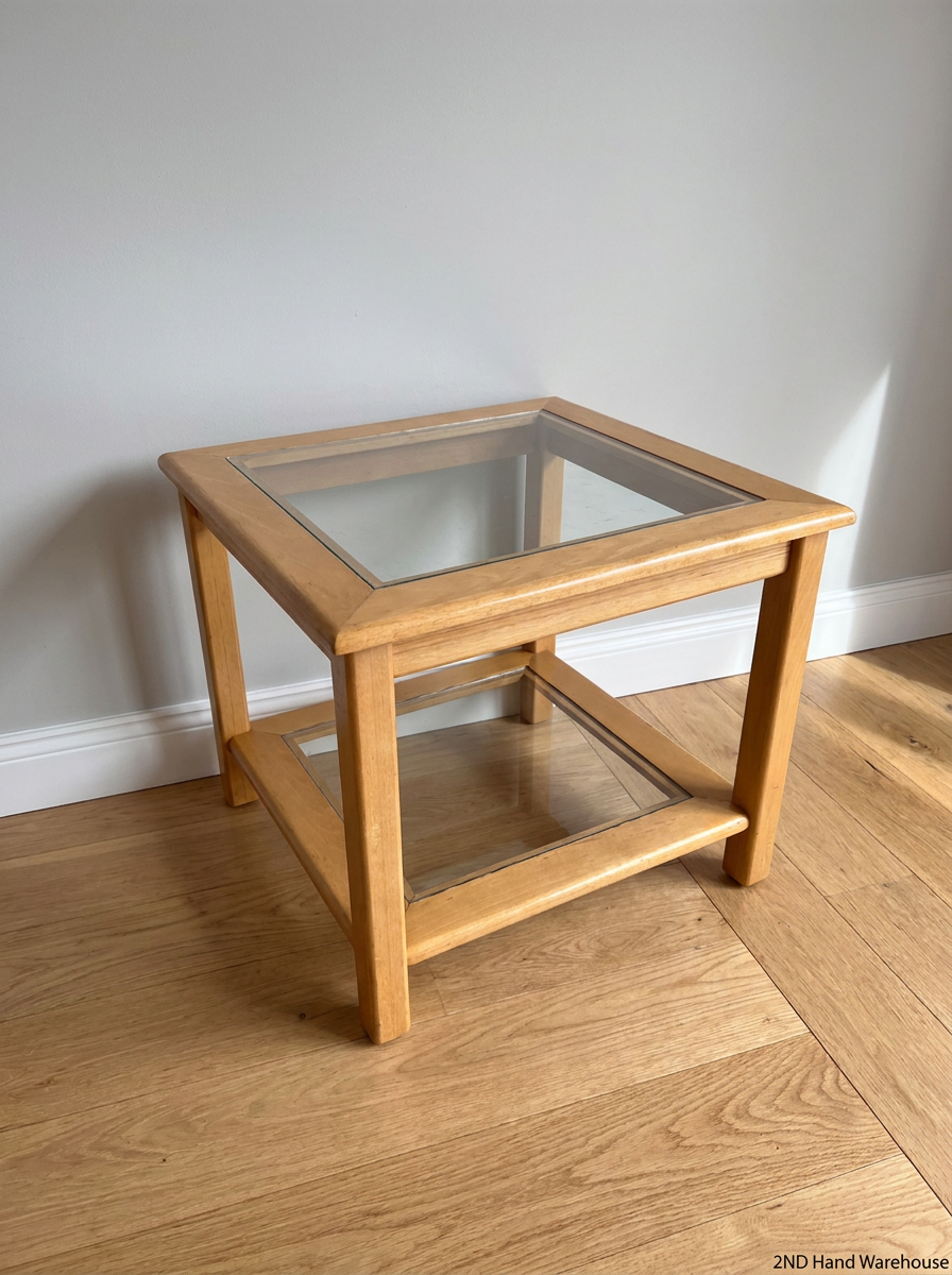 Square Wooden Coffee Table with Glass Insets - 2ndhandwarehouse.com