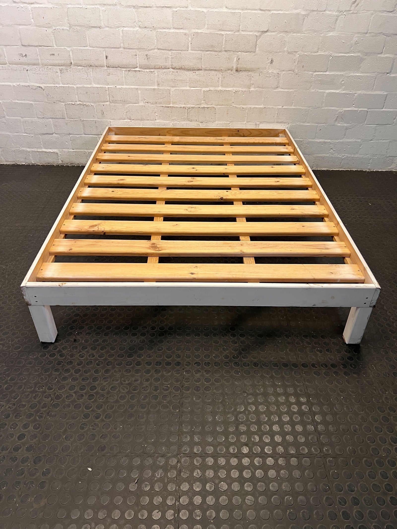 Sturdy White Wooden Bed Frame with Wooden Slats – Great Condition - REDUCED
