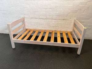 Sturdy White Wooden Single Bed Frame with Pine Slats