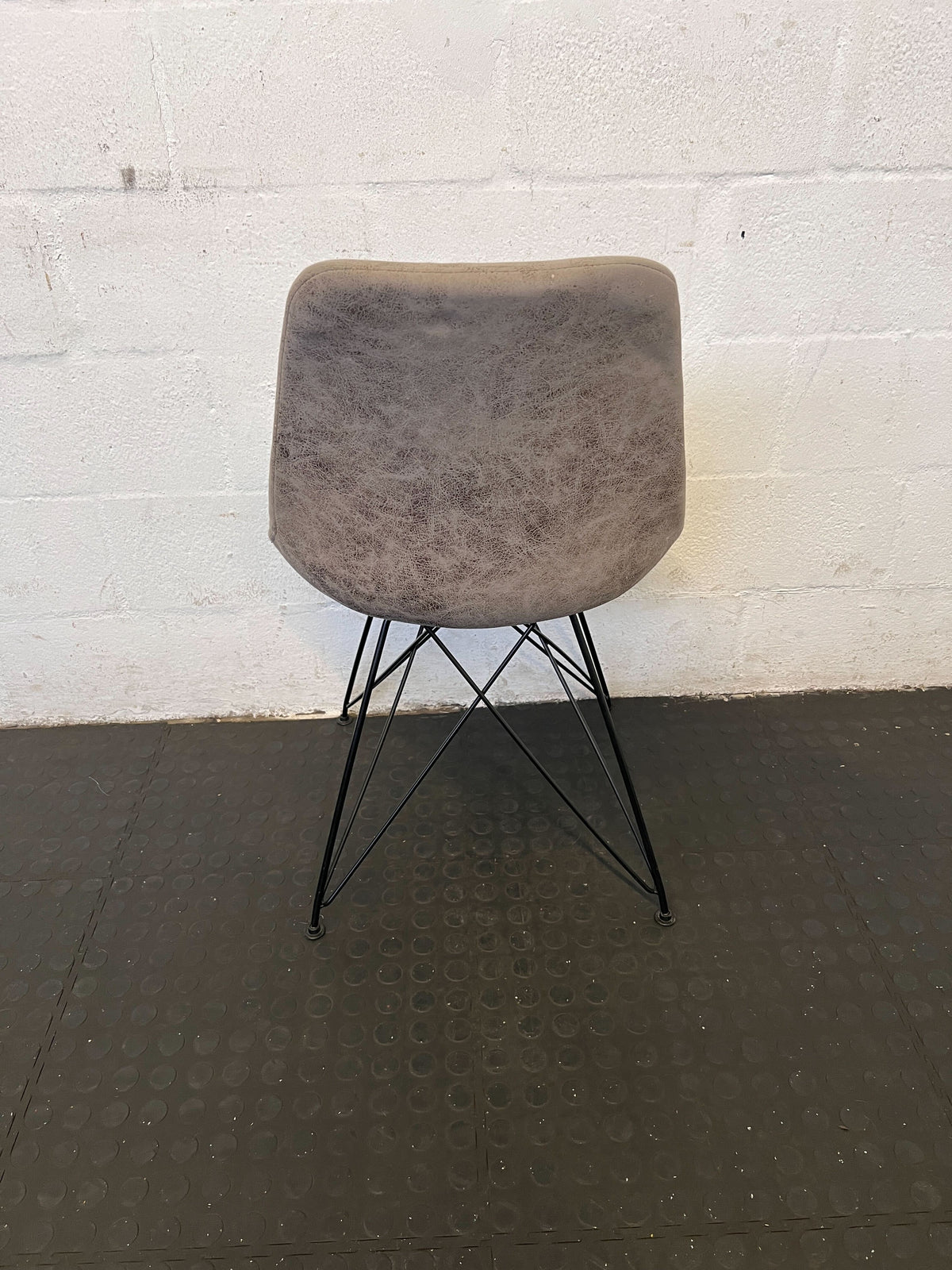 Stylish Beige Fabric Dining Chair with Black Legs – Minor Wear