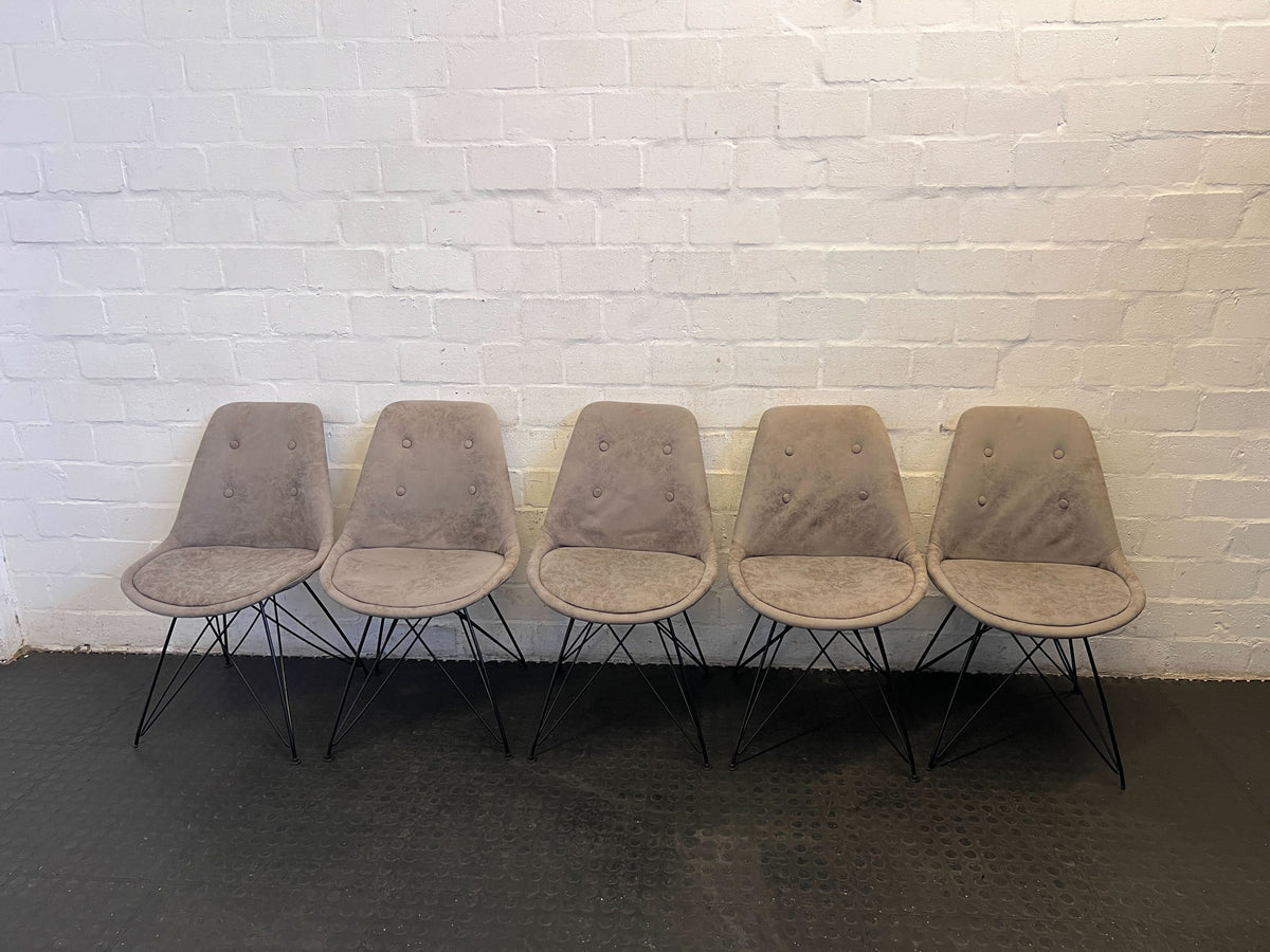 Stylish Beige Fabric Dining Chair with Black Legs – Minor Wear