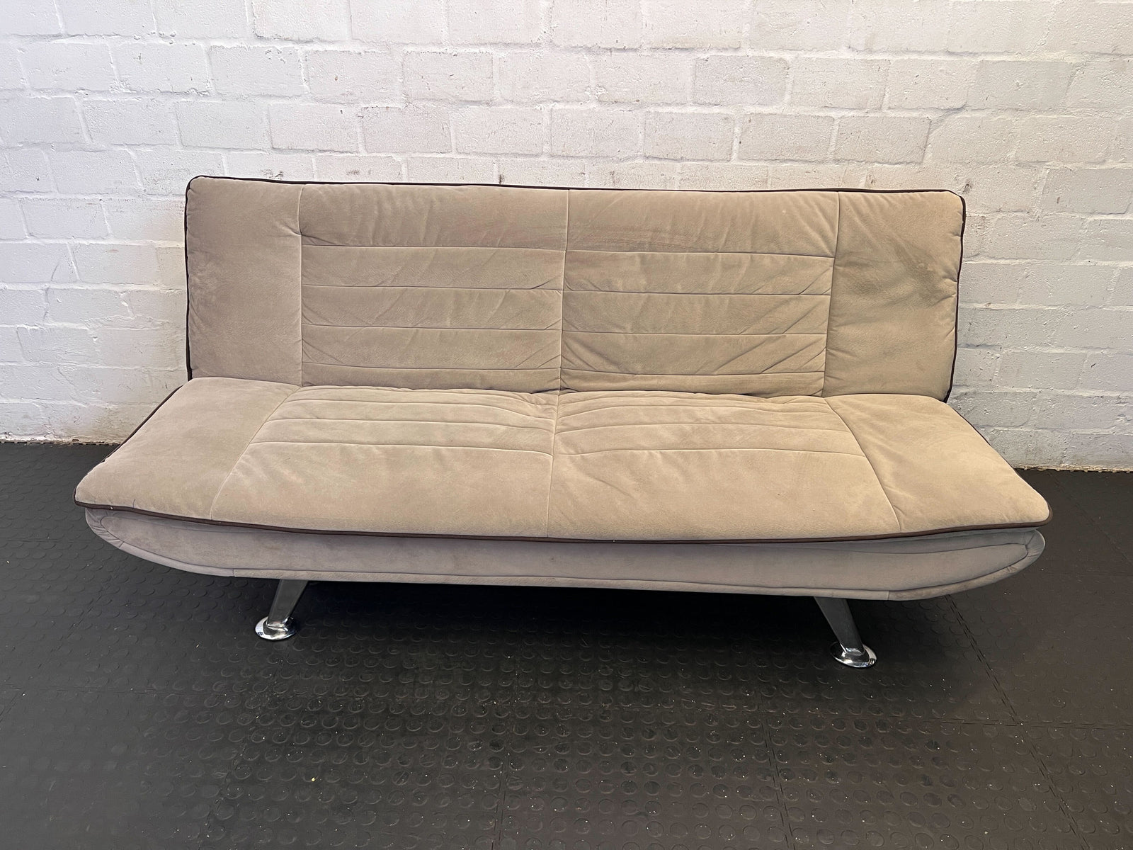 Stylish Beige Suede Futon Sofa Bed with Minor Wear