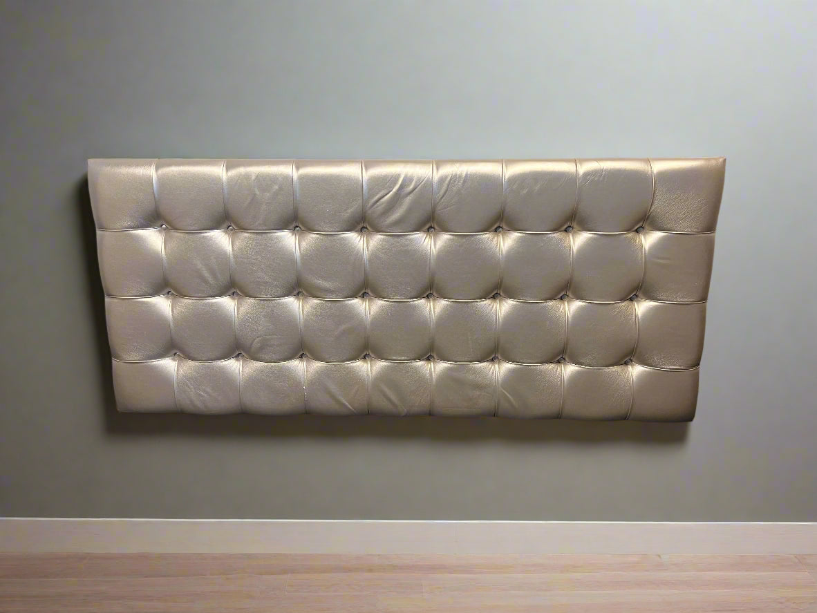 Stylish Beige Tufted Faux Leather King Sized Headboard with Minor Scuffs