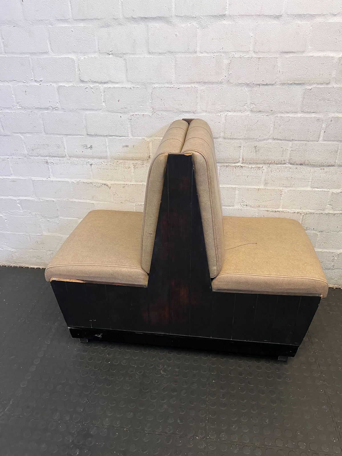 DBL SIDED - 60CM - Stylish Beige Upholstered Restaurant Booth Seat Wooden Frame  – Minor Wear (122 x 57)