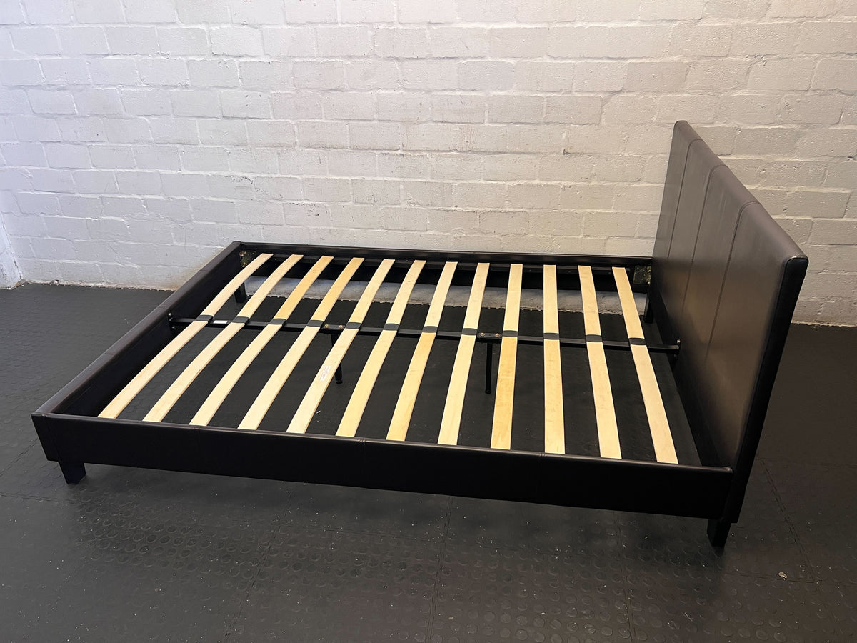 Stylish Black Faux Leather Double Bed Frame with Slats