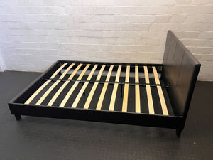 Stylish Black Faux Leather Double Bed Frame with Slats