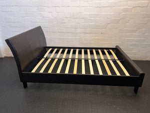 Stylish Black Faux Leather Double Bed Frame with Slatted Base - REDUCED