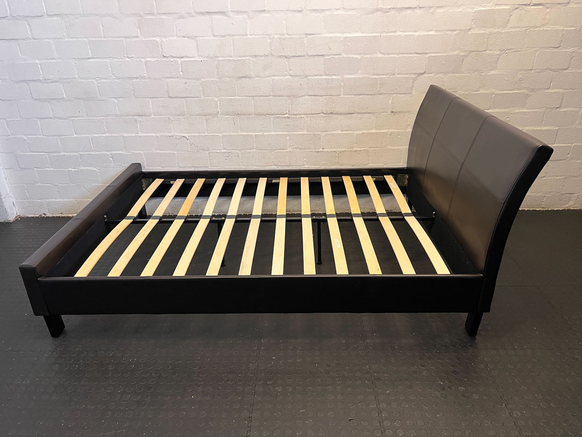 Stylish Black Faux Leather Double Bed Frame with Slatted Base - REDUCED