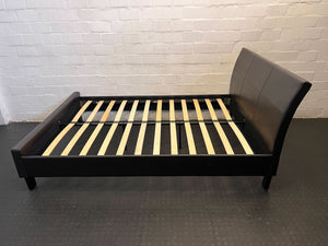 Stylish Black Faux Leather Double Bed Frame with Slatted Base - REDUCED