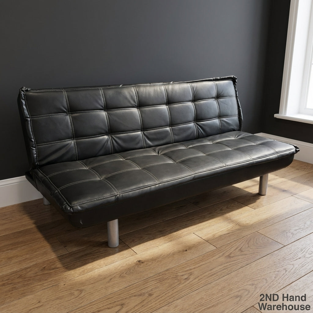 Stylish Black Faux Leather Futon Sofa Bed