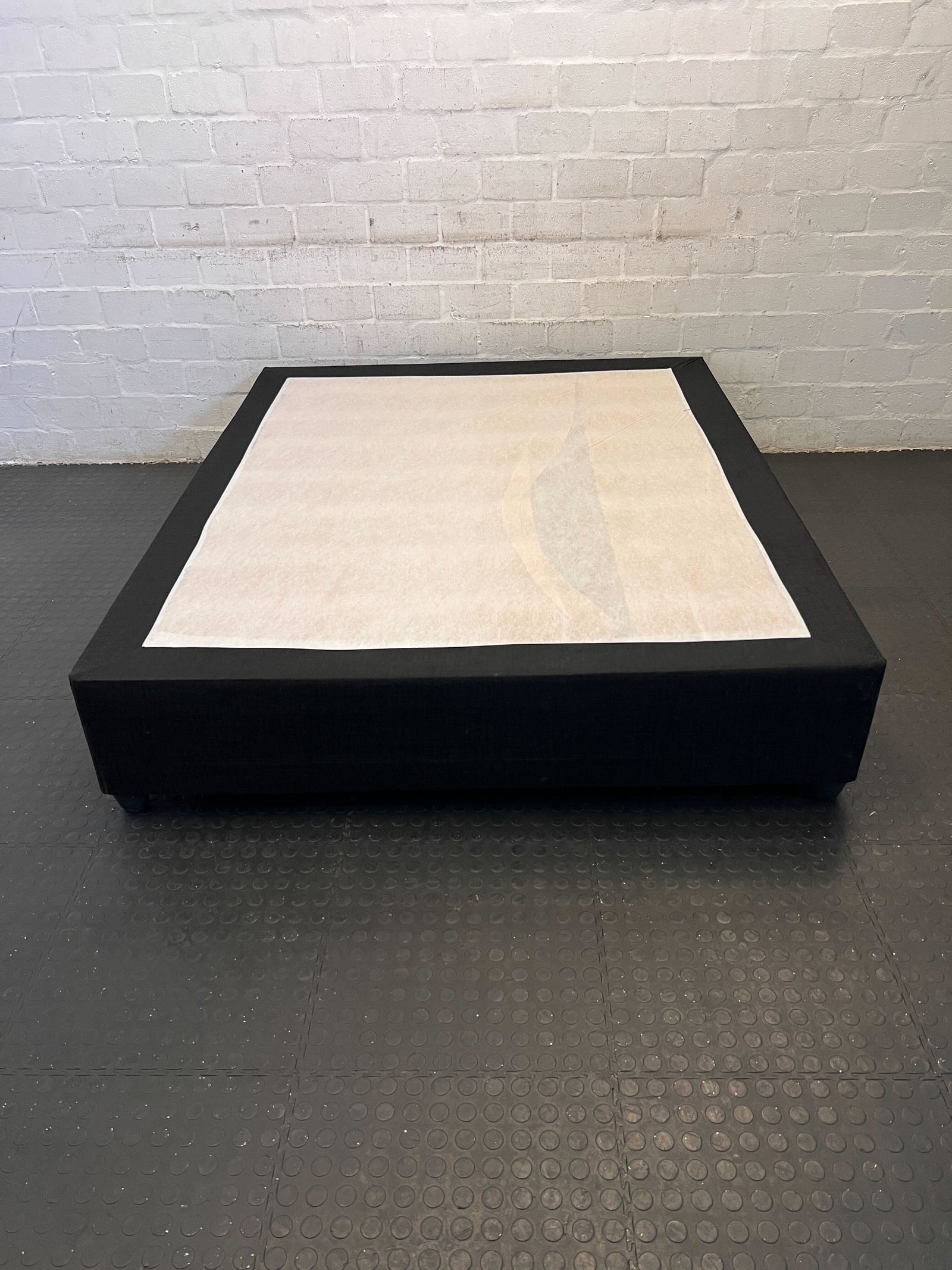 Stylish Black Queen sized Upholstered Bed Frame with Minor Wear