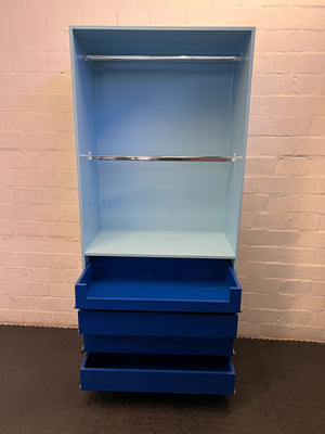 Stylish Blue Storage Cabinet with 4 Drawers and Hanging Rod