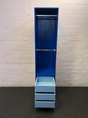 Stylish Blue Storage Unit with Drawers and Hanging Rod