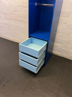 Stylish Blue Storage Unit with Drawers and Hanging Rod