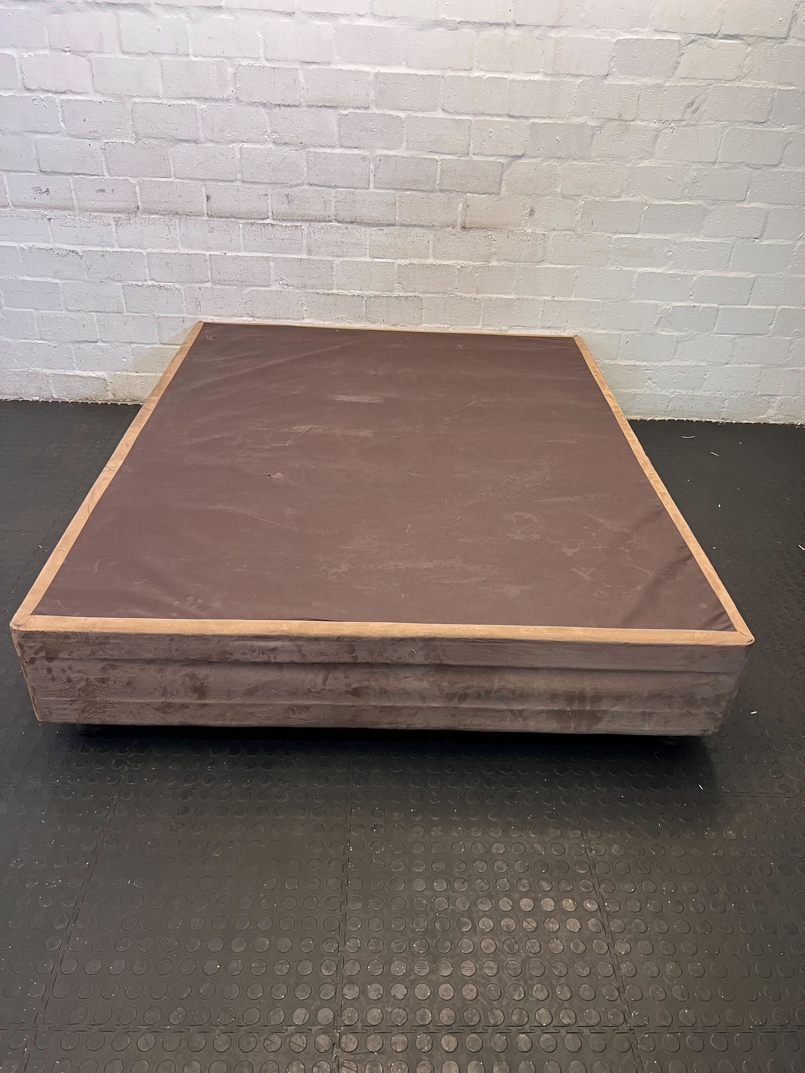Stylish Brown Fabric Queen Bed base with Wooden Accents