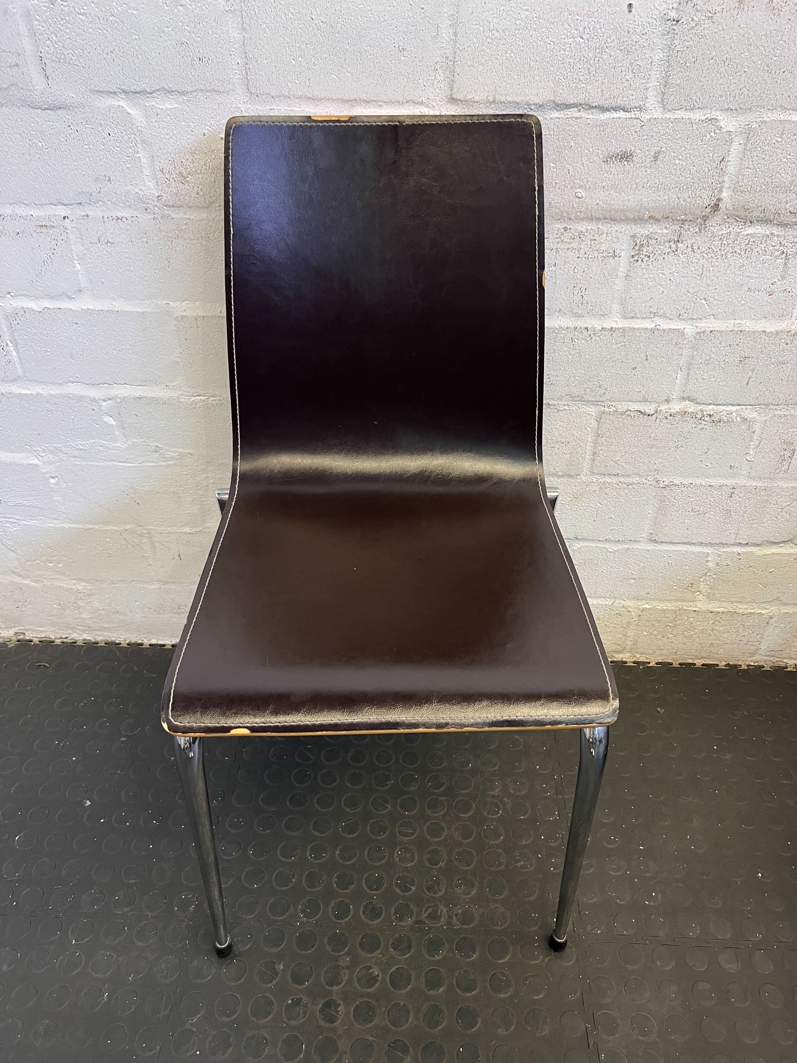 Stylish Brown Vinyl Dining Chair with Minor Wear