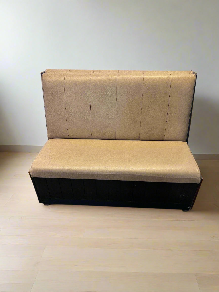 DBL SIDED - 120CM - Stylish Beige Upholstered Restaurant Booth Seat Wooden Frame  – Minimal Wear