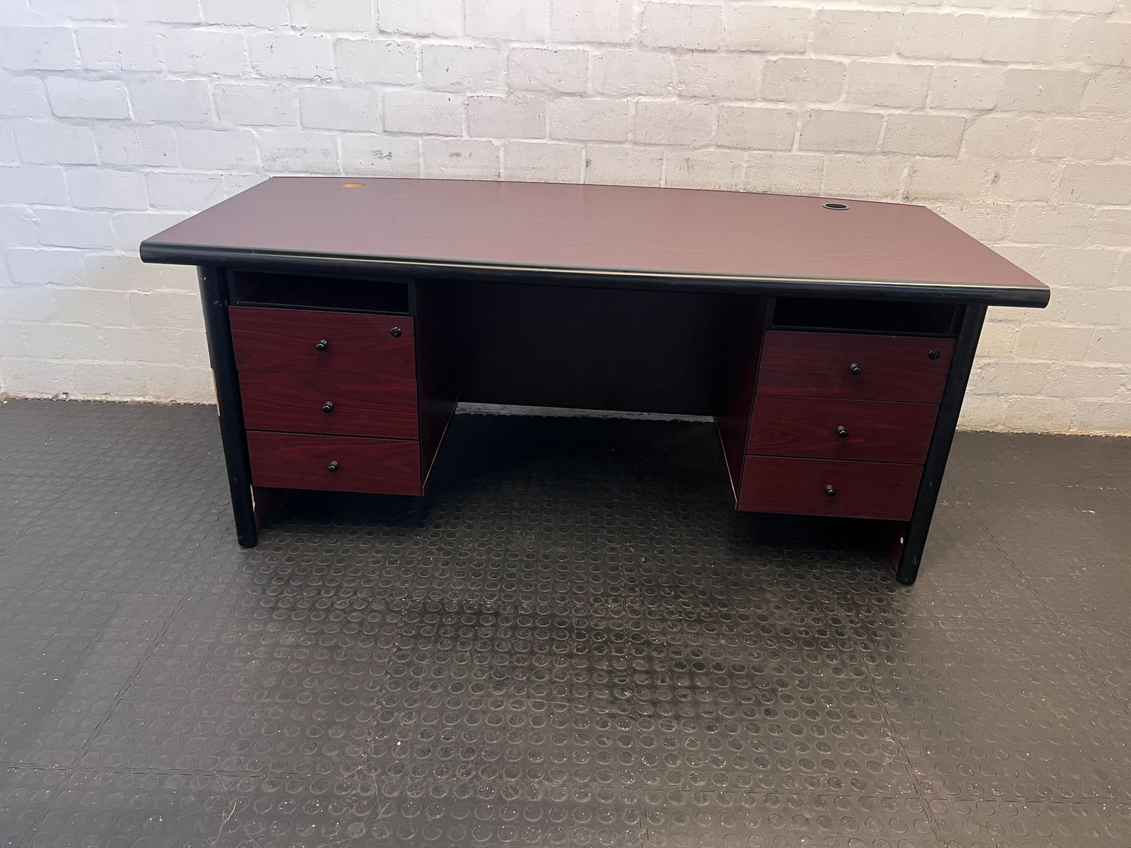 Stylish Brown Wooden Office Desk with Drawers - Minor Wear