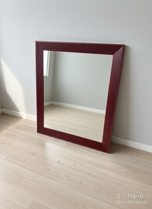 Stylish Burgundy Studded Square Wall Mirror 117 x 95cm