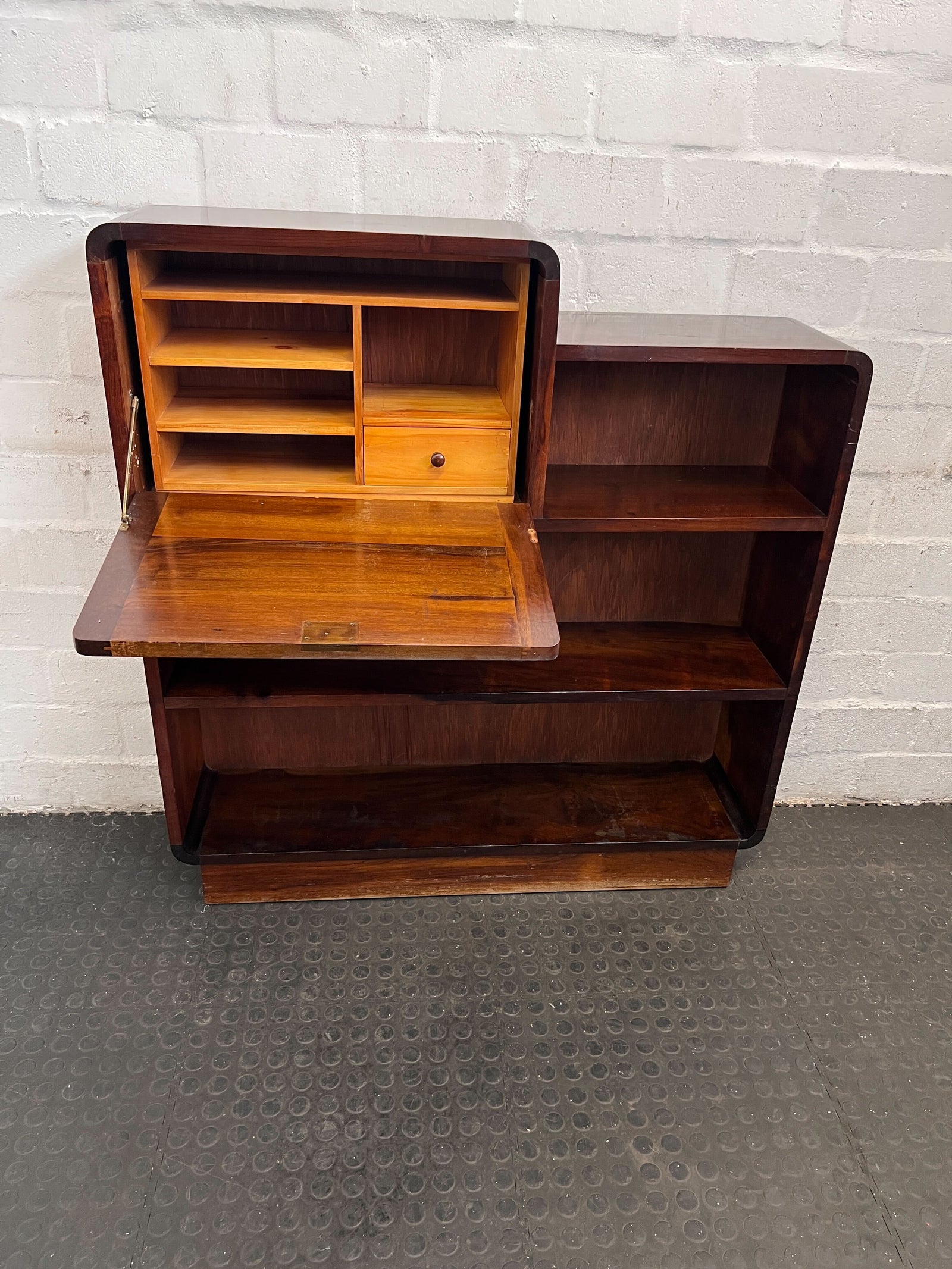 Stylish Dark Wood Vintage Display Shelf with Minor Wear