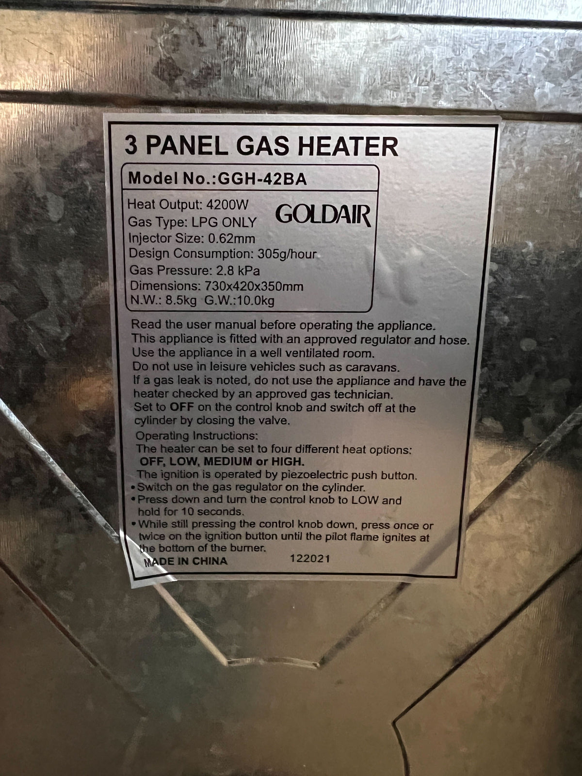 Goldair Portable Gas Heater - Compact, Black, Minor Scratches
