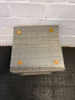 Stylish Gray Wicker Side Table with Glass Top – Minor Wear