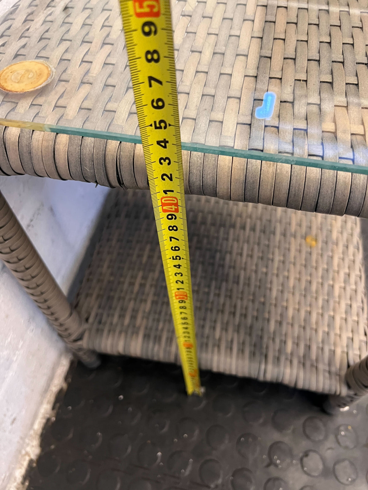 Stylish Gray Wicker Side Table with Glass Top – Minor Wear