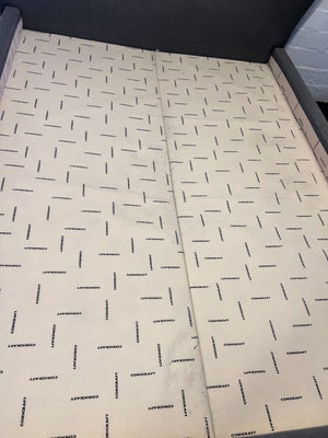 Stylish Grey Fabric Extra Length Queen Bed Frame with Button-Tufted Headboard