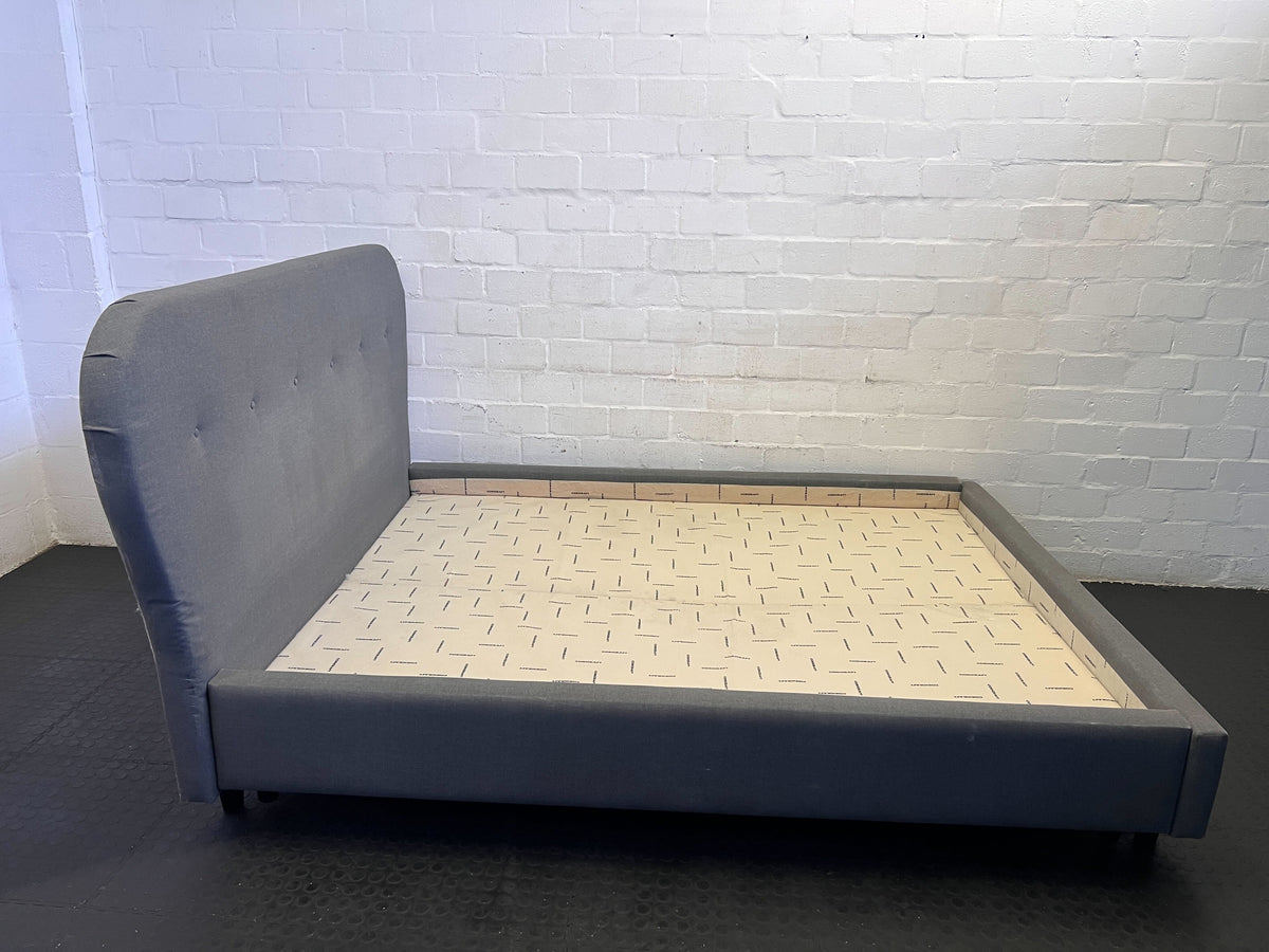 Stylish Grey Fabric Extra Length Queen Bed Frame with Button-Tufted Headboard