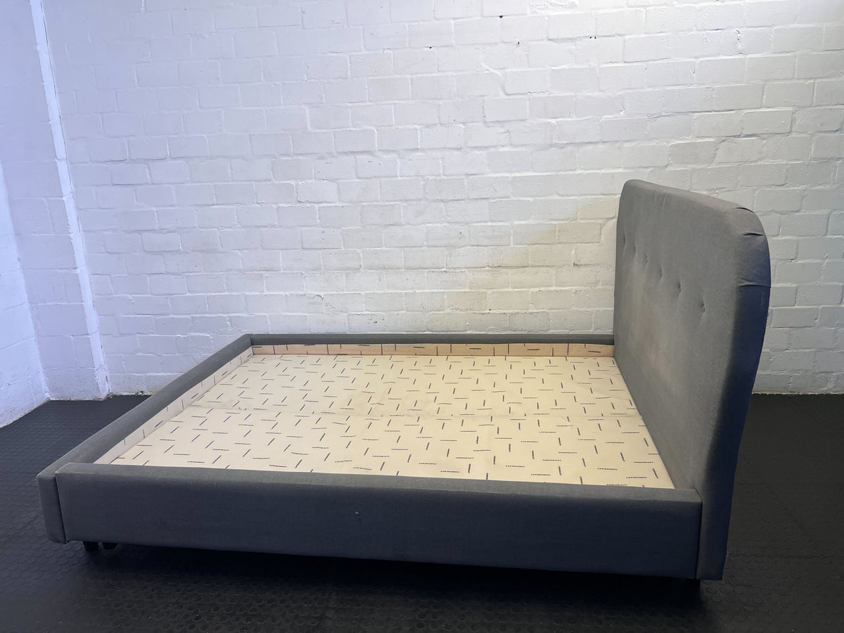 Stylish Grey Fabric Extra Length Queen Bed Frame with Button-Tufted Headboard
