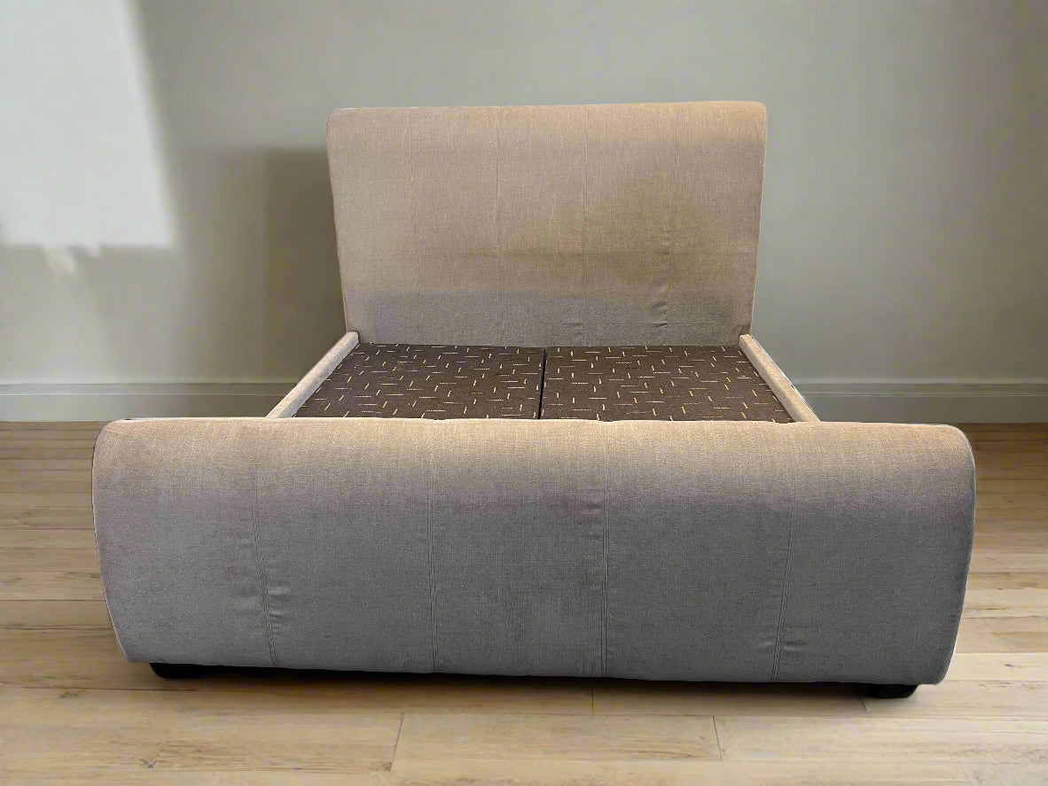 Stylish Grey Fabric King Bed Frame with Rounded Edges