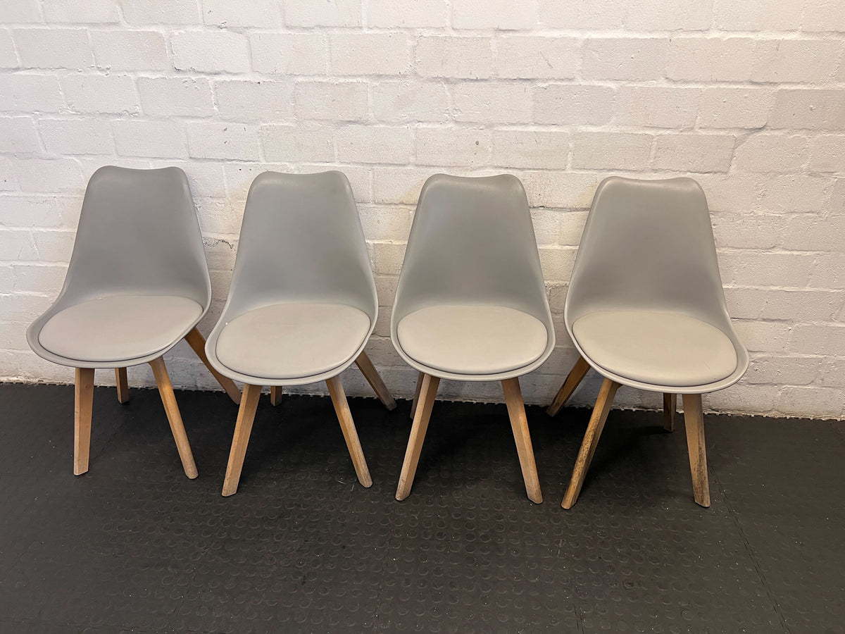 Stylish Grey Plastic Chair with Wooden Legs, Minor Wear - 2ndhandwarehouse.com