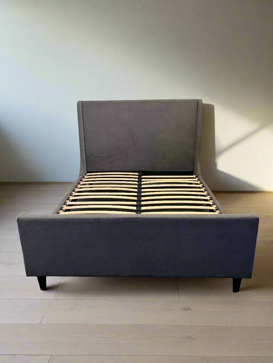 Stylish Grey Upholstered Extra Length Queen Bed Frame with Headboard - Slight Wear