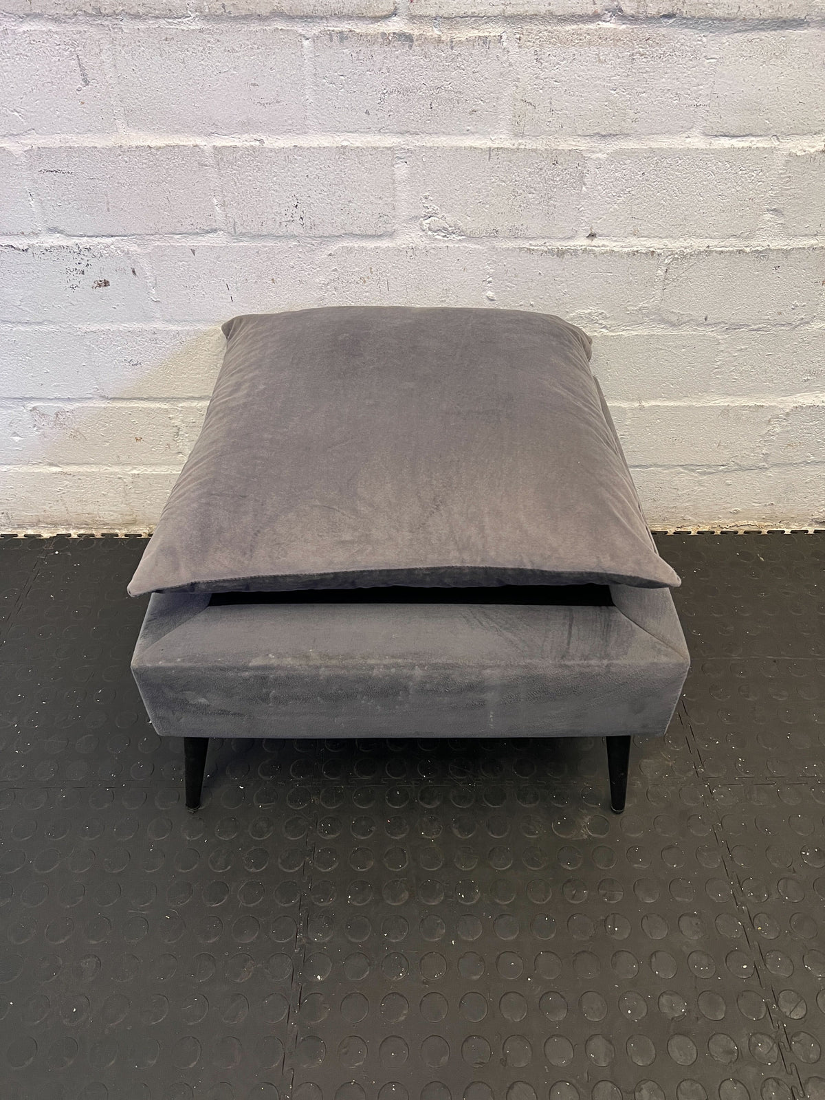 Stylish Grey Velvet Ottoman with Cushion | Minor Wear
