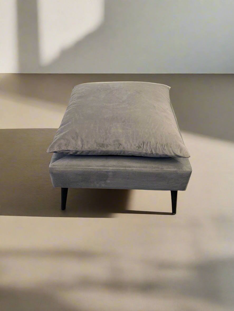 Stylish Grey Velvet Ottoman with Cushion | Minor Wear