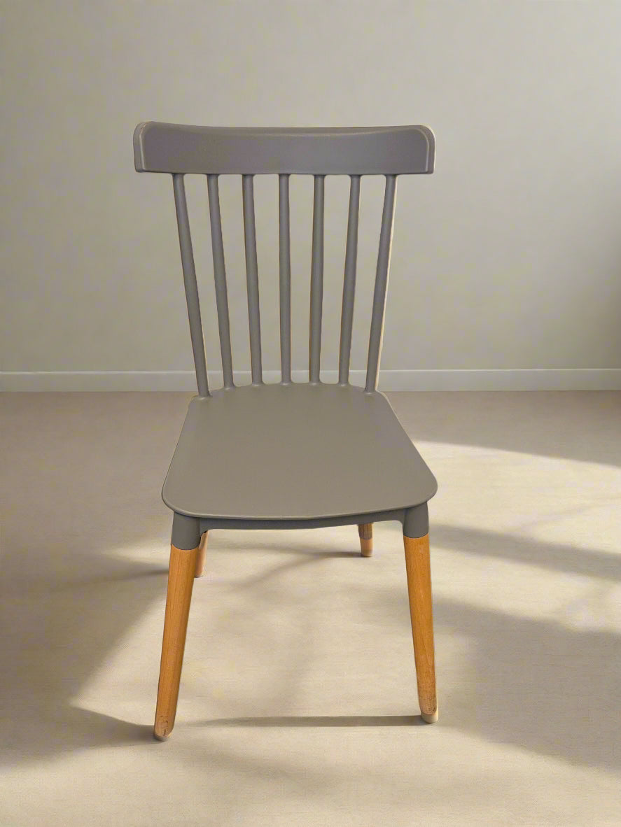 Stylish Grey Wooden Chair with Spindle Back